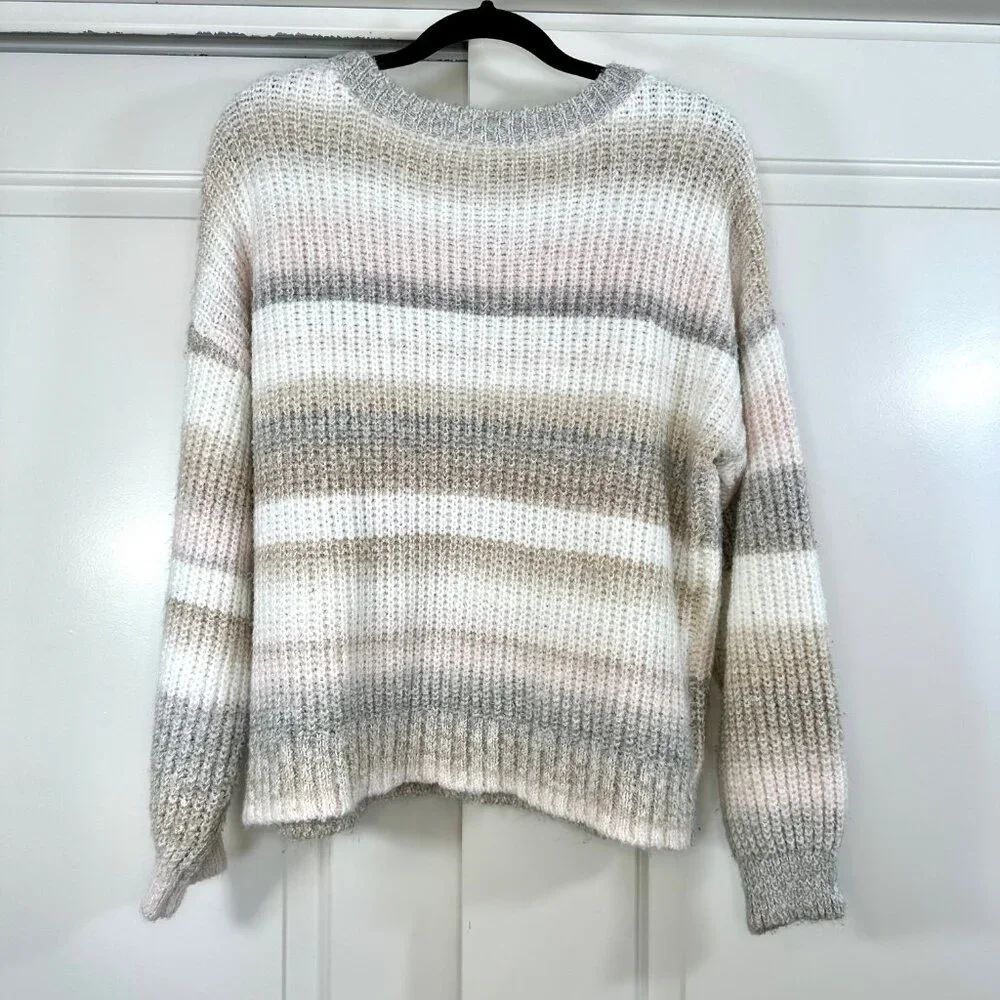 Adyson Parker Striped Sweater Crewneck Ribbed Knit Drop Shoulder Pullover 1X